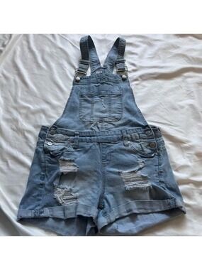 Blue Spice Distressed Denim Romper Overalls Junior Size 9